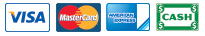 We Accept Visa, MasterCard, American Express, and Cash